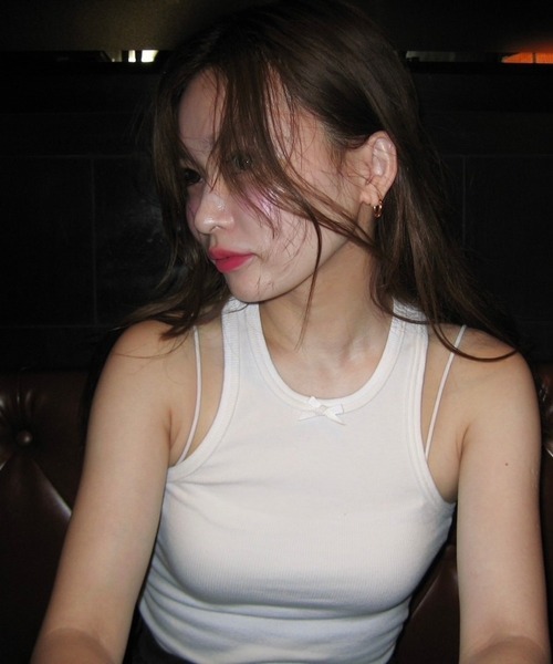 merrylatte(メリーラテ)の「レース付きタンク【IROHANI】(タンクトップ・レディース・ホワイト/ピンク・M/S)」の2枚目の写真