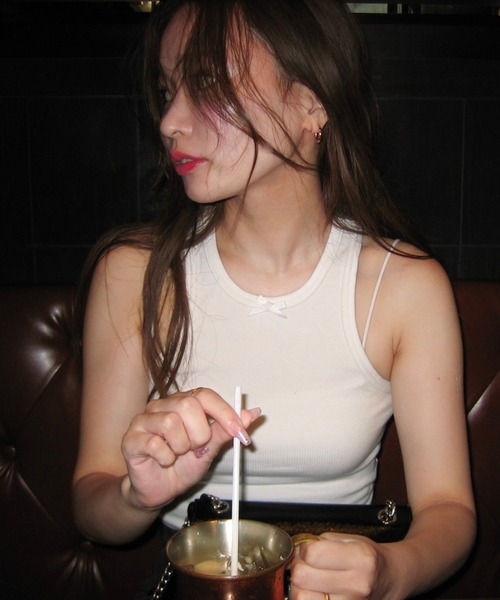 merrylatte(メリーラテ)の「レース付きタンク【IROHANI】(タンクトップ・レディース・ホワイト/ピンク・M/S)」の5枚目の写真