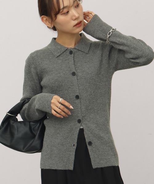 NOGLE（ノグル）の「【NOGLE/ノグル】ワイドカラーリブボタンカーディガン（カーディガン/ボレロ・レディース・カーキ/アイボリー/ブルー/グレー/ピンク・FREE）」の3枚目の写真