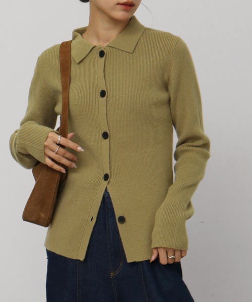 NOGLE（ノグル）の「【NOGLE/ノグル】ワイドカラーリブボタンカーディガン（カーディガン/ボレロ・レディース・カーキ/アイボリー/ブルー/グレー/ピンク・FREE）」の4枚目の写真