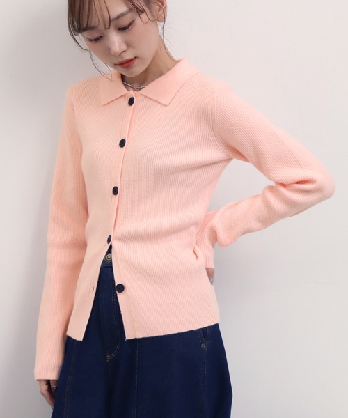 NOGLE（ノグル）の「【NOGLE/ノグル】ワイドカラーリブボタンカーディガン（カーディガン/ボレロ・レディース・カーキ/アイボリー/ブルー/グレー/ピンク・FREE）」の5枚目の写真