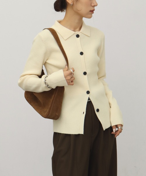 NOGLE（ノグル）の「【NOGLE/ノグル】ワイドカラーリブボタンカーディガン（カーディガン/ボレロ・レディース・カーキ/アイボリー/ブルー/グレー/ピンク・FREE）」の2枚目の写真