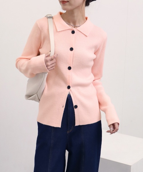 NOGLE（ノグル）の「【NOGLE/ノグル】ワイドカラーリブボタンカーディガン（カーディガン/ボレロ・レディース・カーキ/アイボリー/ブルー/グレー/ピンク・FREE）」の8枚目の写真