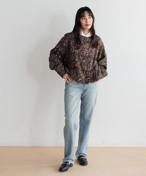 AMERICAN RAG CIE（アメリカンラグシー）の「LEIN Kanthaブロックプリントダブルジャケット（ノーカラージャケット・レディース・ブラウン/ピンク・FREE）」の15枚目の写真