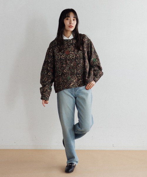 AMERICAN RAG CIE（アメリカンラグシー）の「LEIN Kanthaブロックプリントダブルジャケット（ノーカラージャケット・レディース・ブラウン/ピンク・FREE）」の19枚目の写真