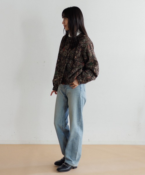 AMERICAN RAG CIE（アメリカンラグシー）の「LEIN Kanthaブロックプリントダブルジャケット（ノーカラージャケット・レディース・ブラウン/ピンク・FREE）」の17枚目の写真