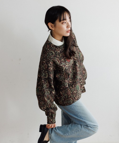 AMERICAN RAG CIE（アメリカンラグシー）の「LEIN Kanthaブロックプリントダブルジャケット（ノーカラージャケット・レディース・ブラウン/ピンク・FREE）」の12枚目の写真