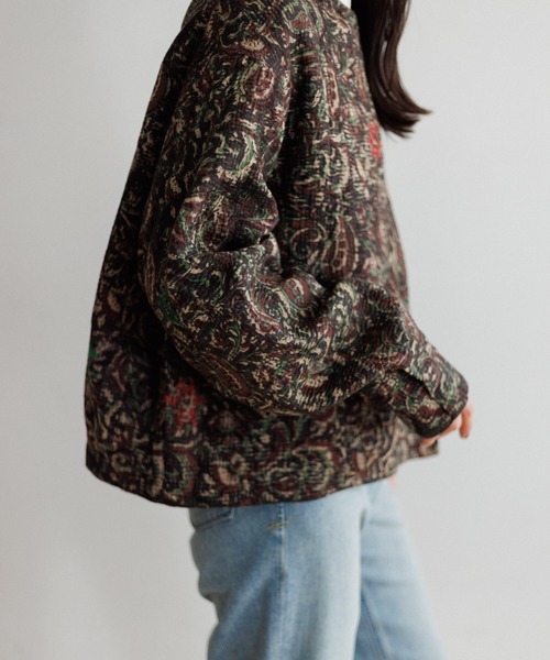 AMERICAN RAG CIE（アメリカンラグシー）の「LEIN Kanthaブロックプリントダブルジャケット（ノーカラージャケット・レディース・ブラウン/ピンク・FREE）」の10枚目の写真