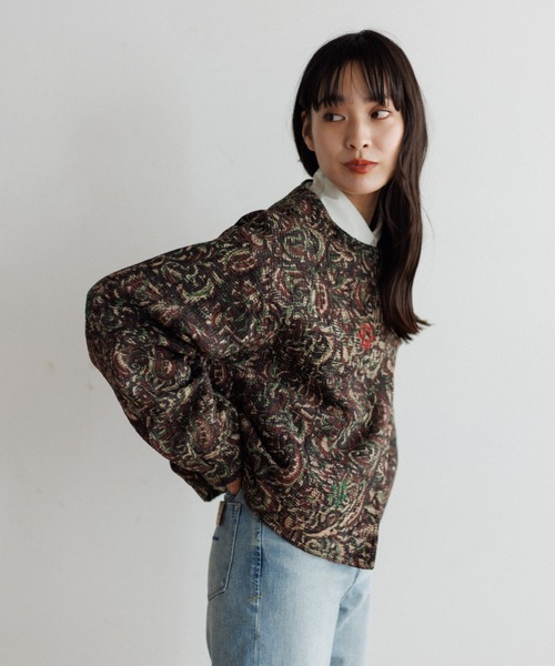 AMERICAN RAG CIE（アメリカンラグシー）の「LEIN Kanthaブロックプリントダブルジャケット（ノーカラージャケット・レディース・ブラウン/ピンク・FREE）」の7枚目の写真