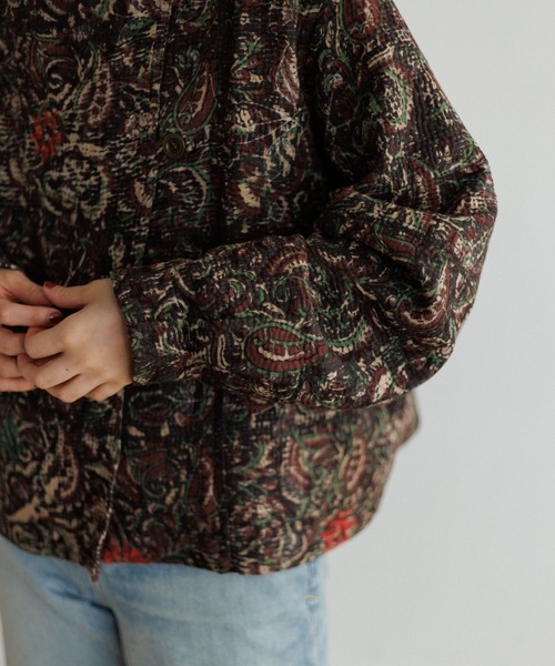 AMERICAN RAG CIE（アメリカンラグシー）の「LEIN Kanthaブロックプリントダブルジャケット（ノーカラージャケット・レディース・ブラウン/ピンク・FREE）」の18枚目の写真