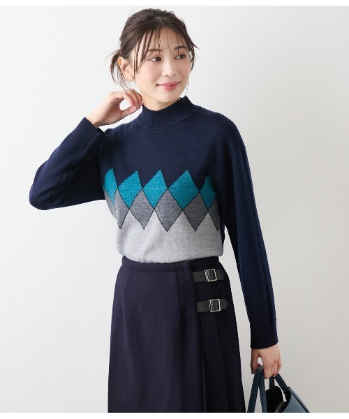 セール】エクストラファインメリノウール モダンアーガイルハイネック