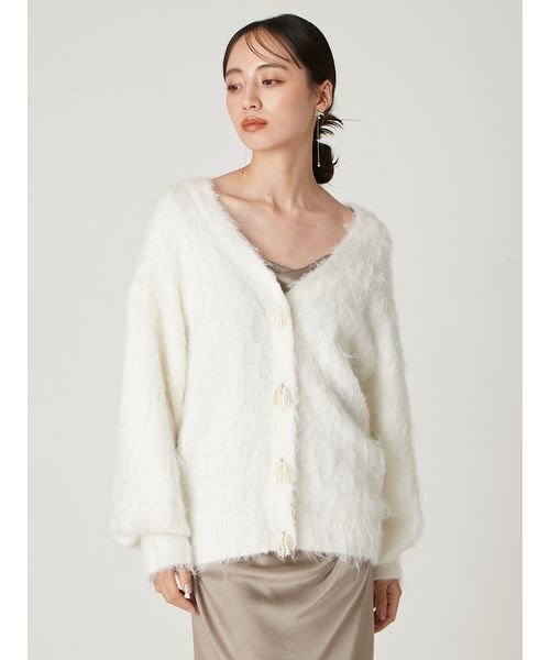 FRAY I.D（フレイアイディー）の「パールリボンシャギーミドルＶネックカーディガン（カーディガン/ボレロ・レディース・ホワイト/ミント/モカ・F）」の7枚目の写真