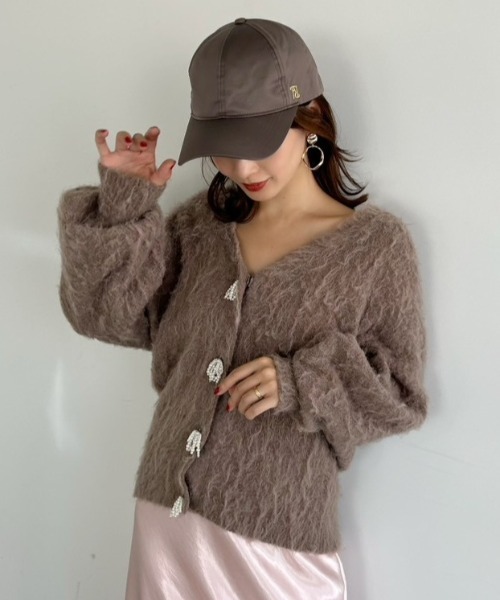 FRAY I.D（フレイアイディー）の「パールリボンシャギーミドルＶネックカーディガン（カーディガン/ボレロ・レディース・ホワイト/ミント/モカ・F）」の21枚目の写真