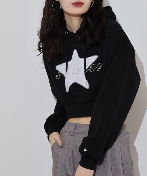 STARTER BLACK LABEL（スターターブラックレーベル）の「STARTER LADYS スウェットショート丈プリントプルパーカー 裏起毛（パーカー・レディース・ブラック/ホワイト/チャコール/ホワイト系その他2/ブラック系その他2/グレー系その他2・M/L）」の21枚目の写真