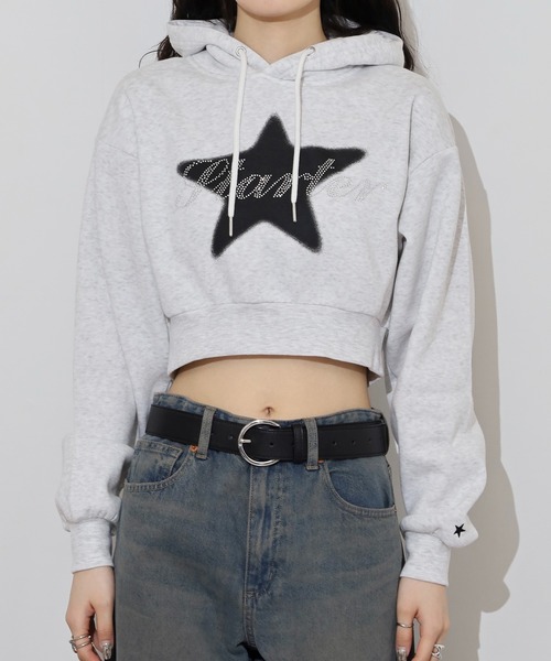 STARTER BLACK LABEL（スターターブラックレーベル）の「STARTER LADYS スウェットショート丈プリントプルパーカー 裏起毛（パーカー・レディース・ブラック/ホワイト/チャコール/ホワイト系その他2/ブラック系その他2/グレー系その他2・M/L）」の9枚目の写真