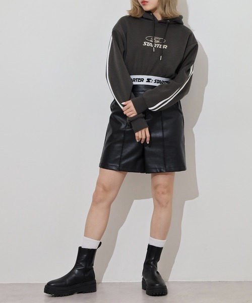 STARTER BLACK LABEL（スターターブラックレーベル）の「STARTER LADYS スウェットショート丈プリントプルパーカー 裏起毛（パーカー・レディース・ブラック/ホワイト/チャコール/ホワイト系その他2/ブラック系その他2/グレー系その他2・M/L）」の8枚目の写真