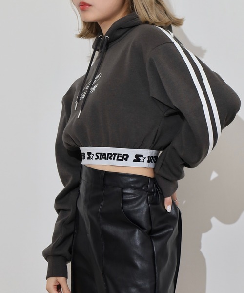 STARTER BLACK LABEL（スターターブラックレーベル）の「STARTER LADYS スウェットショート丈プリントプルパーカー 裏起毛（パーカー・レディース・ブラック/ホワイト/チャコール/ホワイト系その他2/ブラック系その他2/グレー系その他2・M/L）」の19枚目の写真