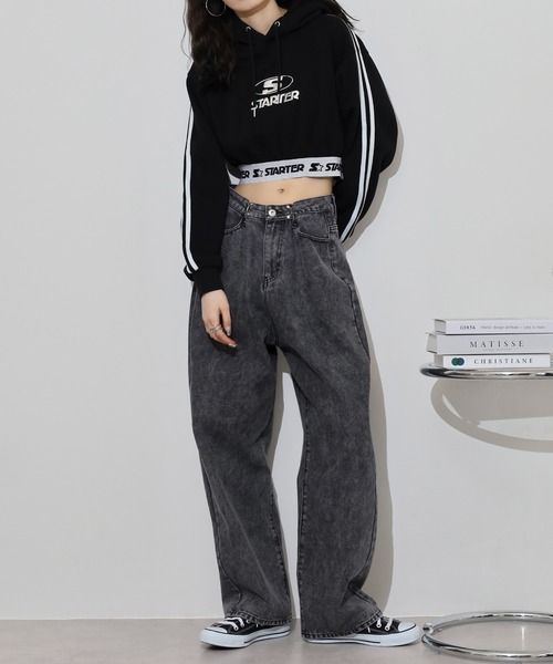 STARTER BLACK LABEL（スターターブラックレーベル）の「STARTER LADYS スウェットショート丈プリントプルパーカー 裏起毛（パーカー・レディース・ブラック/ホワイト/チャコール/ホワイト系その他2/ブラック系その他2/グレー系その他2・M/L）」の15枚目の写真