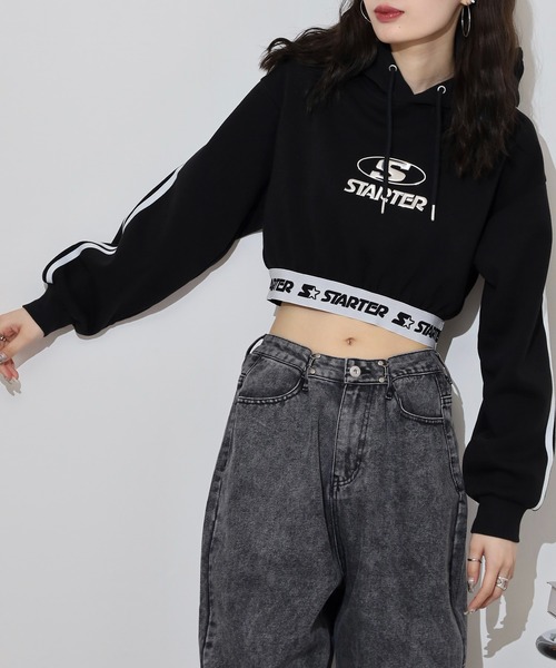 STARTER BLACK LABEL（スターターブラックレーベル）の「STARTER LADYS スウェットショート丈プリントプルパーカー 裏起毛（パーカー・レディース・ブラック/ホワイト/チャコール/ホワイト系その他2/ブラック系その他2/グレー系その他2・M/L）」の14枚目の写真