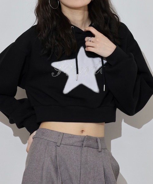 STARTER BLACK LABEL（スターターブラックレーベル）の「STARTER LADYS スウェットショート丈プリントプルパーカー 裏起毛（パーカー・レディース・ブラック/ホワイト/チャコール/ホワイト系その他2/ブラック系その他2/グレー系その他2・M/L）」の20枚目の写真