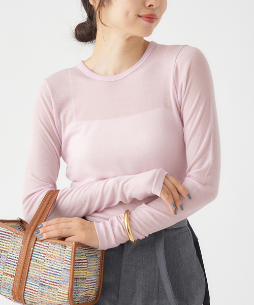 IENA(イエナ)の「《追加2》リヨセルカシミヤロングTシャツ(Tシャツ/カットソー・レディース・ホワイト/ライトグレー/ブラック/ピンク・FREE)」の1枚目の写真