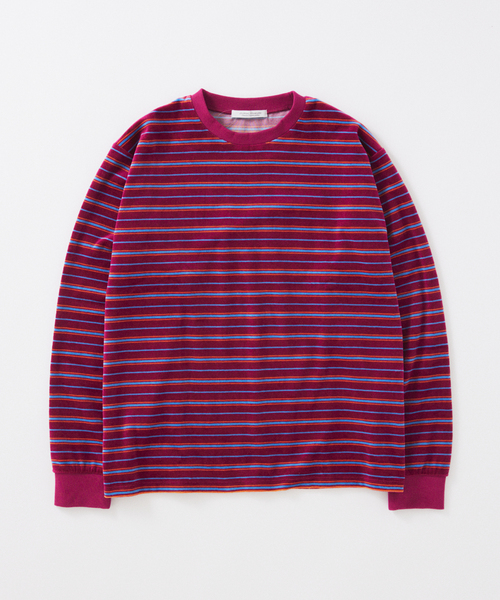JOURNAL STANDARD(ジャーナルスタンダード)の「ベロア マイクロ ボーダー クルーネック ロンT(Tシャツ/カットソー・メンズ・ライトブルー/グレー/ボルドー・MEDIUM/LARGE)」の1枚目の写真