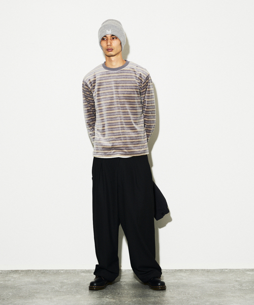 JOURNAL STANDARD(ジャーナルスタンダード)の「ベロア マイクロ ボーダー クルーネック ロンT(Tシャツ/カットソー・メンズ・ライトブルー/グレー/ボルドー・MEDIUM/LARGE)」の4枚目の写真