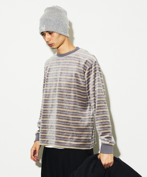 JOURNAL STANDARD(ジャーナルスタンダード)の「ベロア マイクロ ボーダー クルーネック ロンT(Tシャツ/カットソー・メンズ・ライトブルー/グレー/ボルドー・MEDIUM/LARGE)」の6枚目の写真