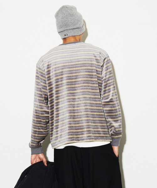 JOURNAL STANDARD(ジャーナルスタンダード)の「ベロア マイクロ ボーダー クルーネック ロンT(Tシャツ/カットソー・メンズ・ライトブルー/グレー/ボルドー・MEDIUM/LARGE)」の7枚目の写真