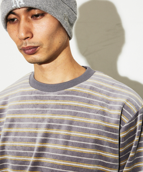 JOURNAL STANDARD(ジャーナルスタンダード)の「ベロア マイクロ ボーダー クルーネック ロンT(Tシャツ/カットソー・メンズ・ライトブルー/グレー/ボルドー・MEDIUM/LARGE)」の8枚目の写真