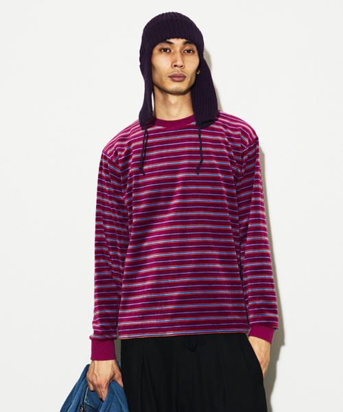 JOURNAL STANDARD(ジャーナルスタンダード)の「ベロア マイクロ ボーダー クルーネック ロンT(Tシャツ/カットソー・メンズ・ライトブルー/グレー/ボルドー・MEDIUM/LARGE)」の12枚目の写真