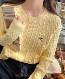ニット/セーター（イエロー/黄色系・リボン）ファッション通販