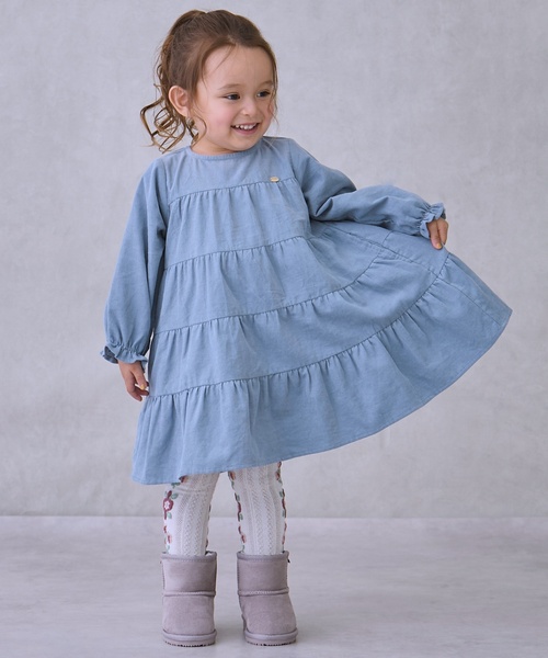 petit main(プティマイン)の「コーデュロイティアードワンピース(ワンピース・キッズ・ライトグリーン/レッド/ラベンダー/ライトベージュ・80cm/90cm/120cm/110cm/100cm/130cm)」の3枚目の写真