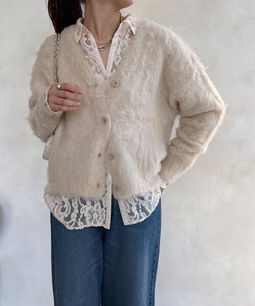 DouDou（ドゥドゥ）の「【WEB限定】ロングシャギーカーディガン（カーディガン/ボレロ・レディース・イエロー/チャコールグレー/ベージュ/アイボリー・FREE）」の3枚目の写真