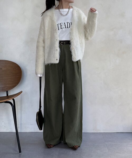 DouDou（ドゥドゥ）の「【WEB限定】ロングシャギーカーディガン（カーディガン/ボレロ・レディース・イエロー/チャコールグレー/ベージュ/アイボリー・FREE）」の6枚目の写真