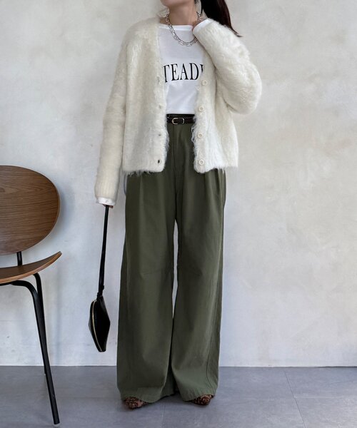 DouDou（ドゥドゥ）の「【WEB限定】ロングシャギーカーディガン（カーディガン/ボレロ・レディース・イエロー/チャコールグレー/ベージュ/アイボリー・FREE）」の7枚目の写真