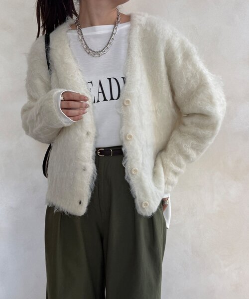 DouDou（ドゥドゥ）の「【WEB限定】ロングシャギーカーディガン（カーディガン/ボレロ・レディース・イエロー/チャコールグレー/ベージュ/アイボリー・FREE）」の11枚目の写真