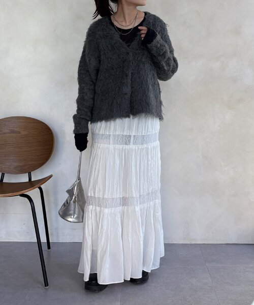 DouDou（ドゥドゥ）の「【WEB限定】ロングシャギーカーディガン（カーディガン/ボレロ・レディース・イエロー/チャコールグレー/ベージュ/アイボリー・FREE）」の16枚目の写真