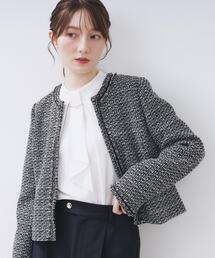 index（インデックス）の「≪通勤・セレモニー/セットアップ対応≫ノーカラーツイードジャケット【洗濯機OK】（ノーカラージャケット）」