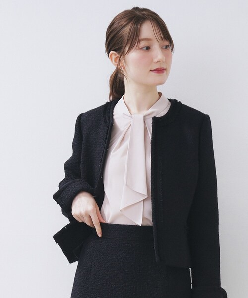 ≪通勤・セレモニー/セットアップ対応≫ノーカラーツイードジャケット