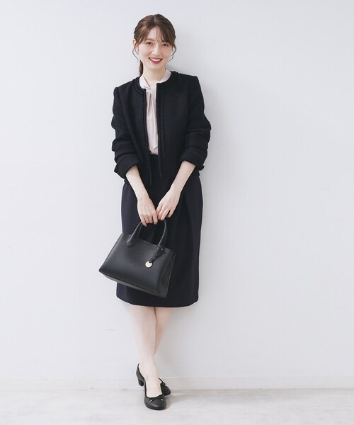 index（インデックス）の「≪通勤・セレモニー/セットアップ対応≫ノーカラーツイードジャケット【洗濯機OK】（ノーカラージャケット・レディース・ブラック系4/ホワイト系7/ネイビー・42/40/38/36）」の12枚目の写真