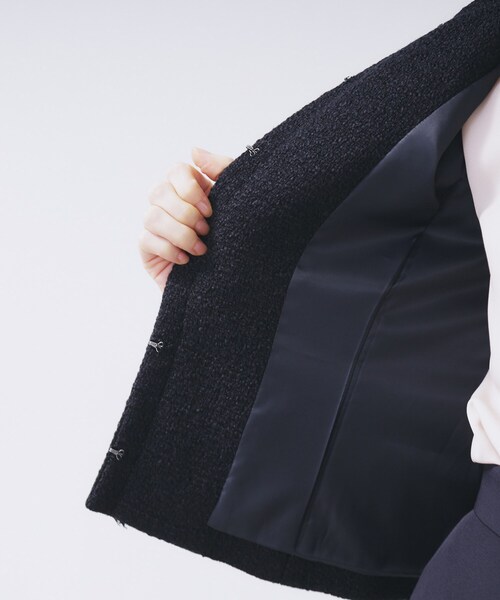 index（インデックス）の「≪通勤・セレモニー/セットアップ対応≫ノーカラーツイードジャケット【洗濯機OK】（ノーカラージャケット・レディース・ブラック系4/ホワイト系7/ネイビー・42/40/38/36）」の13枚目の写真