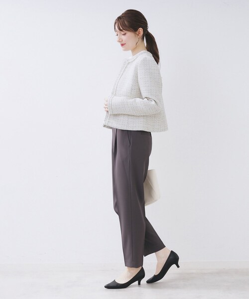 index（インデックス）の「≪通勤・セレモニー/セットアップ対応≫ノーカラーツイードジャケット【洗濯機OK】（ノーカラージャケット・レディース・ブラック系4/ホワイト系7/ネイビー・42/40/38/36）」の16枚目の写真