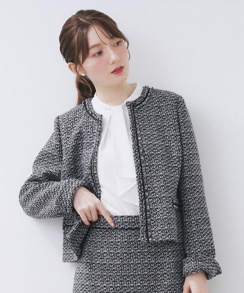 ノーカラーツイードジャケット マルチカラー レディース ノーカラージャケット（色：マルチカラー）のおすすめ人気