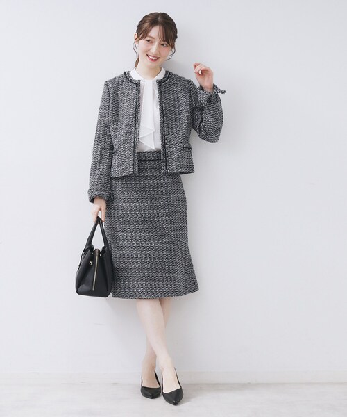 ≪通勤・セレモニー/セットアップ対応≫ノーカラーツイードジャケット