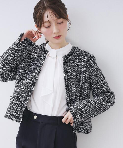 ≪通勤・セレモニー/セットアップ対応≫ノーカラーツイードジャケット