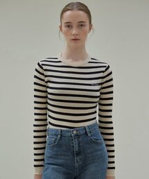 STRIPE SLIM KNIT TOP_LIGHT BEIGE