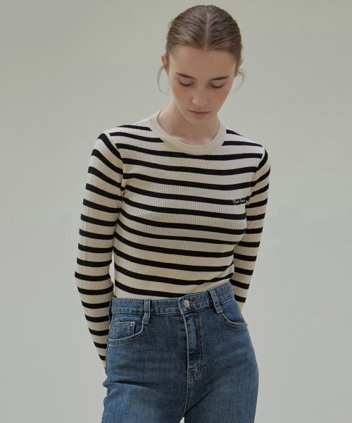 NICK&NICOLE（ニックアンドニコール）の「STRIPE SLIM KNIT TOP_LIGHT BEIGE（ニット/セーター・レディース・その他・FREE）」の3枚目の写真