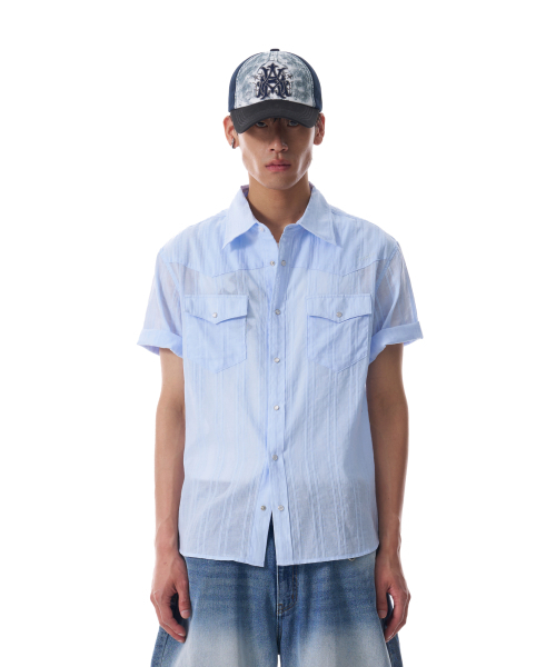 AAKAM(アーカム)の「Patterned Western Half Shirts (Blue)(シャツ/ブラウス・レディース・その他・1/2)」の2枚目の写真