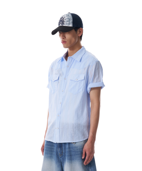 AAKAM(アーカム)の「Patterned Western Half Shirts (Blue)(シャツ/ブラウス・レディース・その他・1/2)」の3枚目の写真